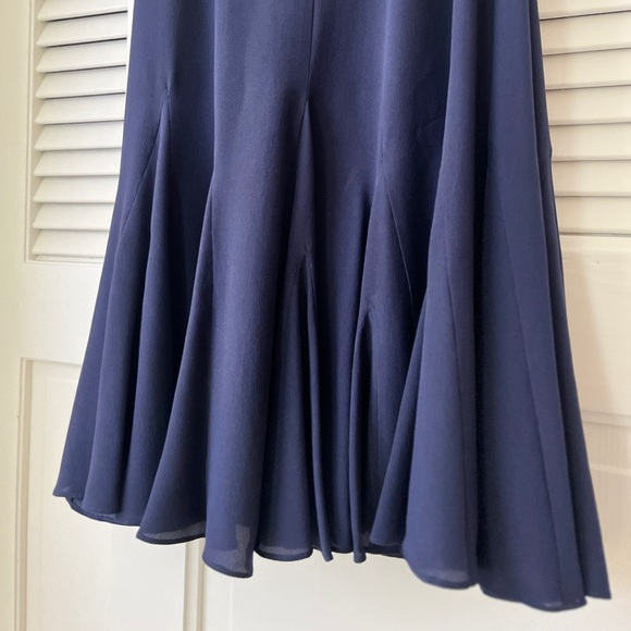 Rebecca Taylor Pieced Godet Sheer Insert Silk Flare Dress | Navy Blue | Size 8 - Picture 7 of 16